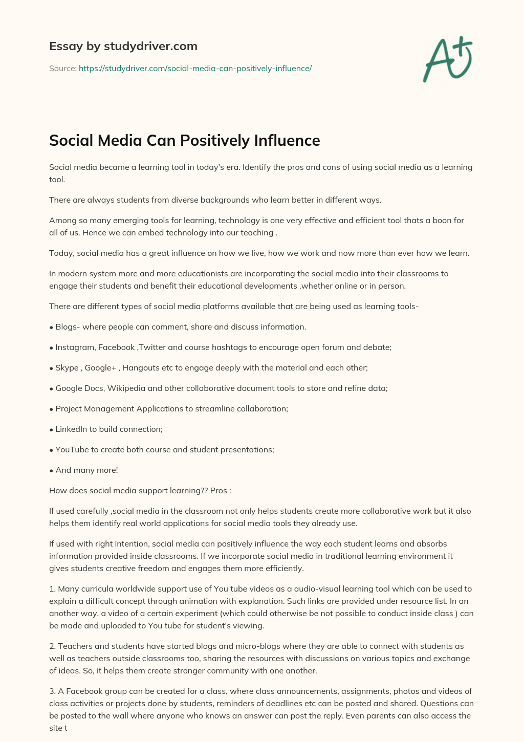 Social Media Can Positively Influence essay