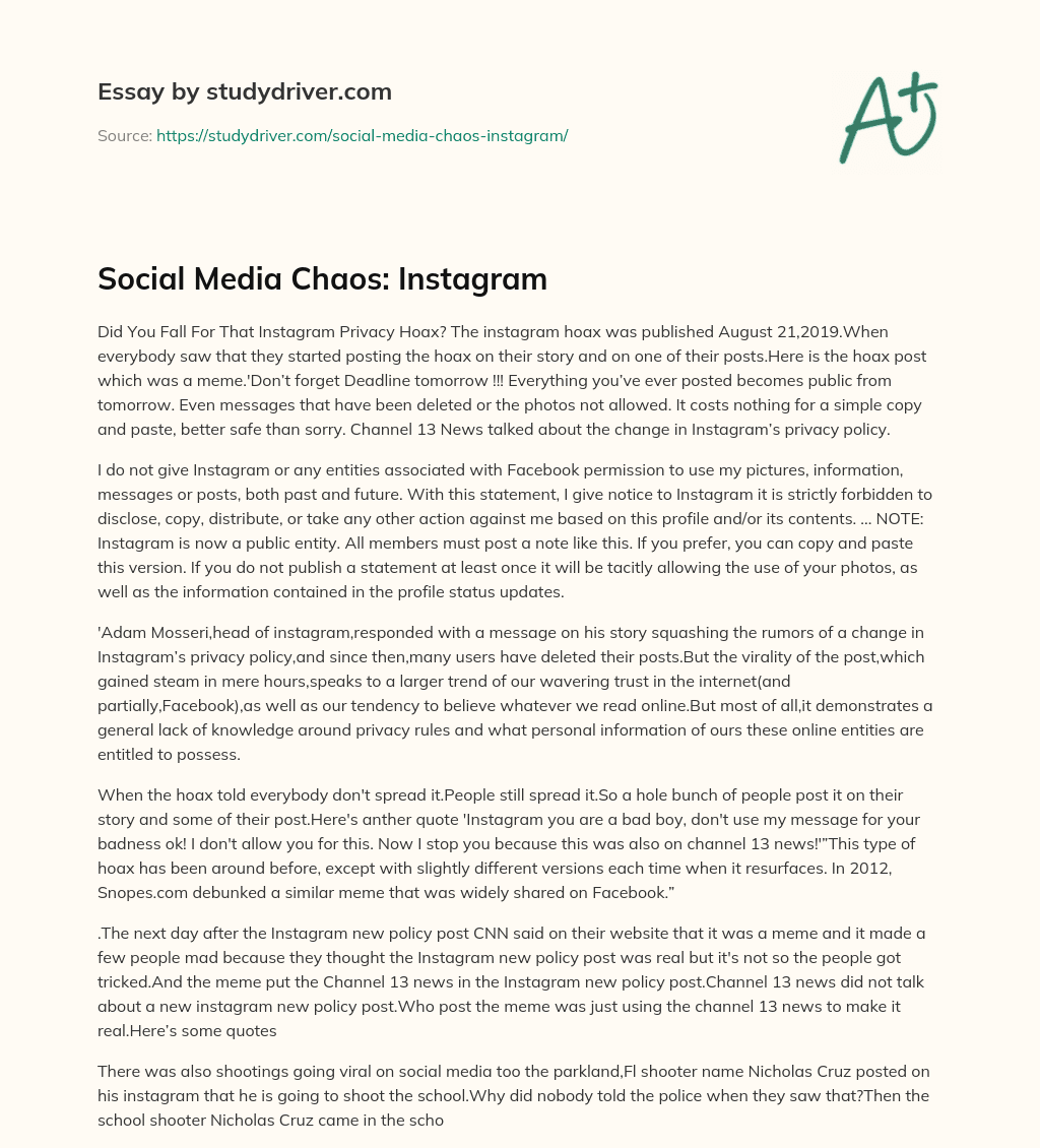 Social Media Chaos: Instagram essay