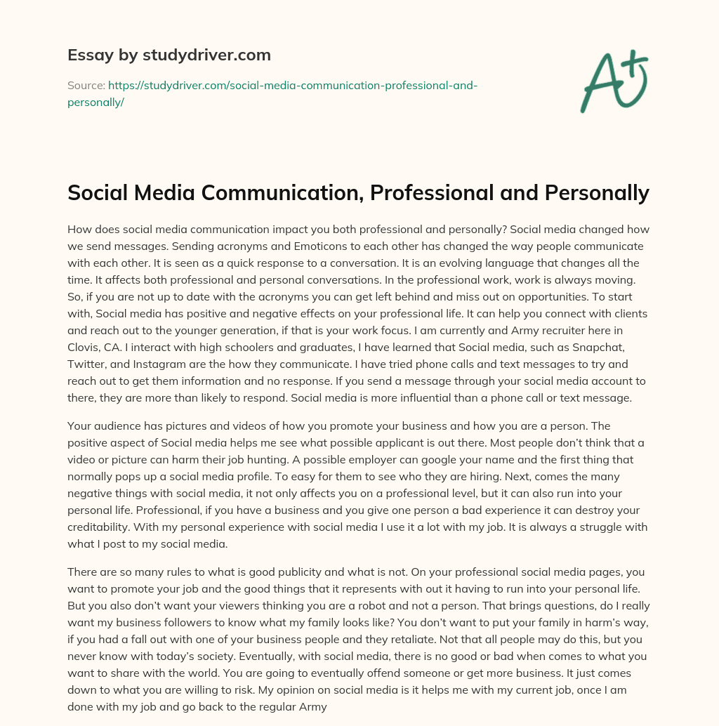 Social Media Communication, Professional and Personally essay
