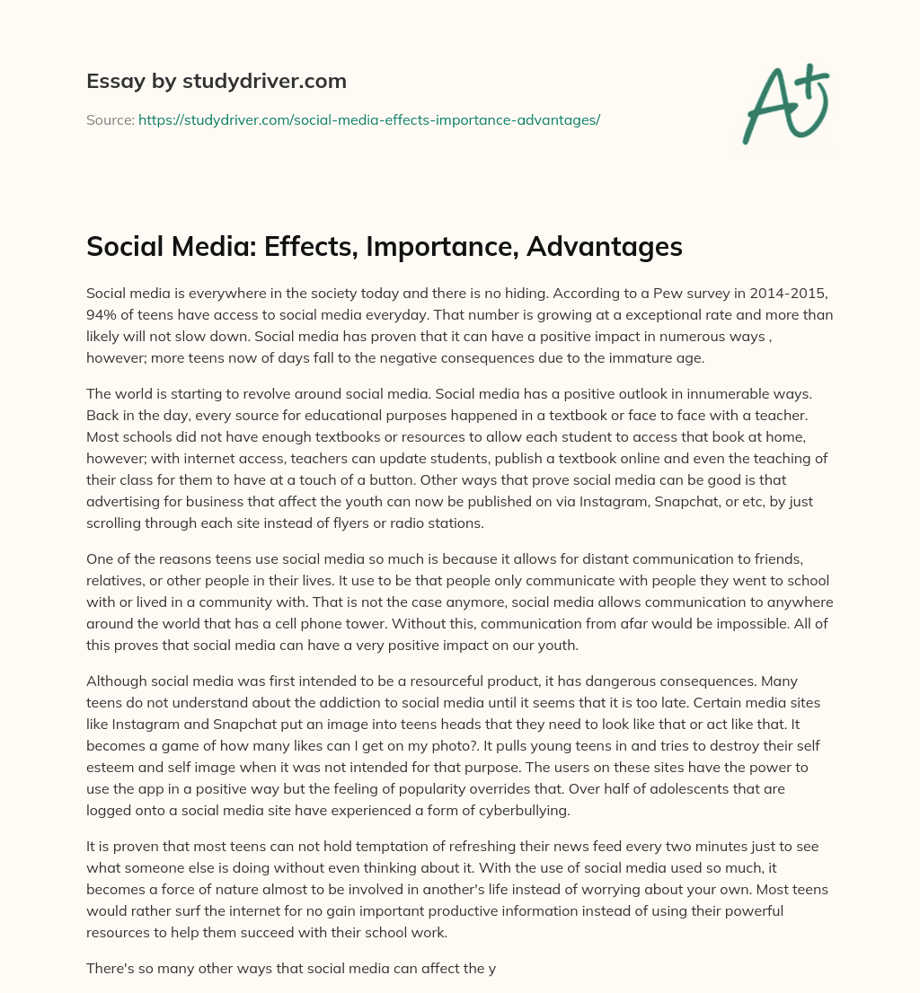Social Media: Effects, Importance, Advantages essay
