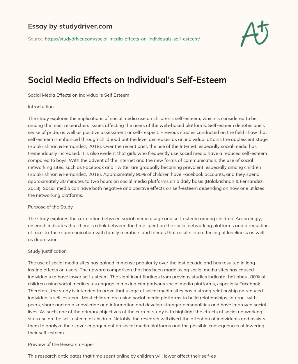 Social Media Effects on Individual’s Self-Esteem essay