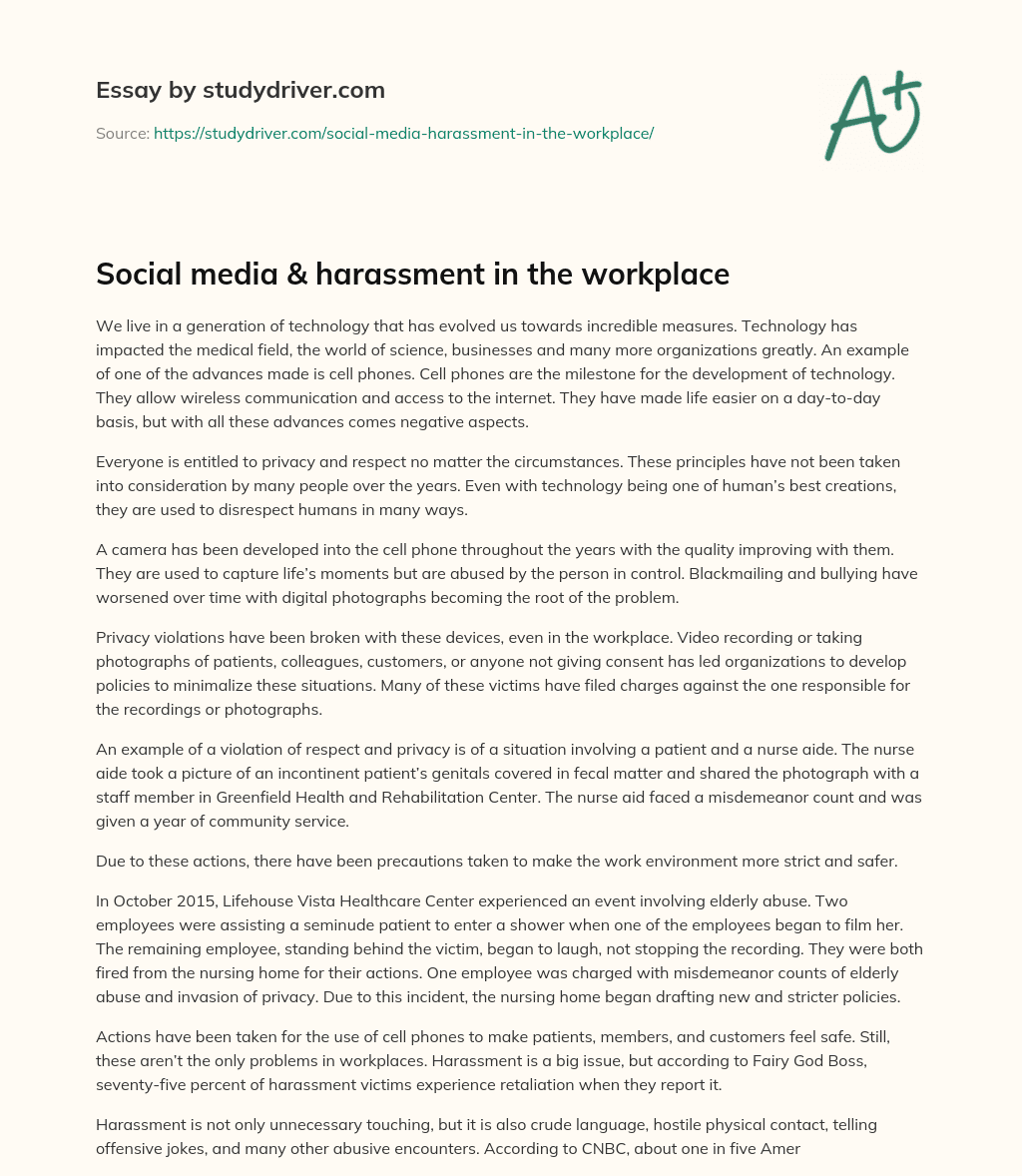 Social Media & Harassment in the Workplace essay