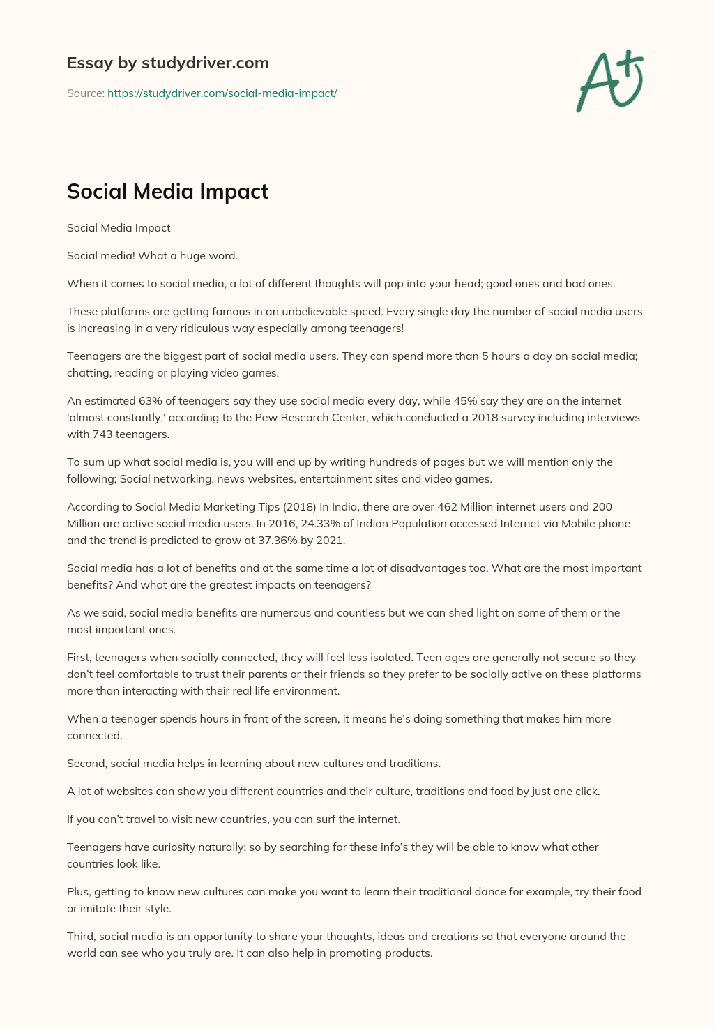 Social Media Impact essay