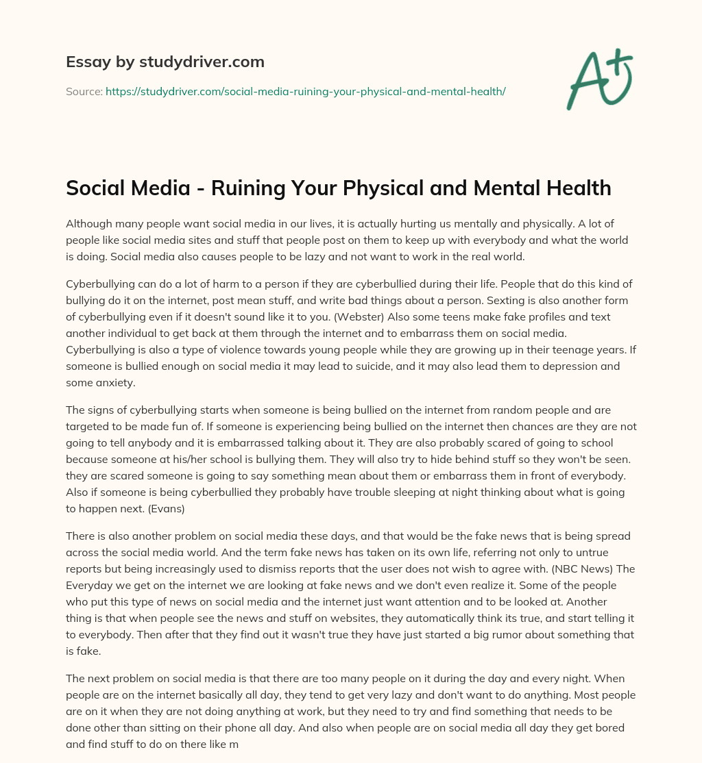 Social Media – Ruining your Physical and Mental Health essay