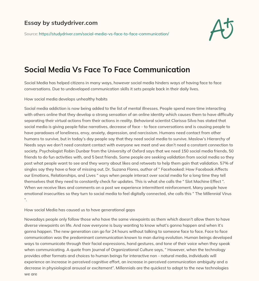 social media and face to face communication essay