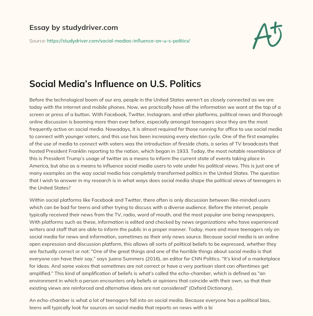 Social Media’s Influence on U.S. Politics essay