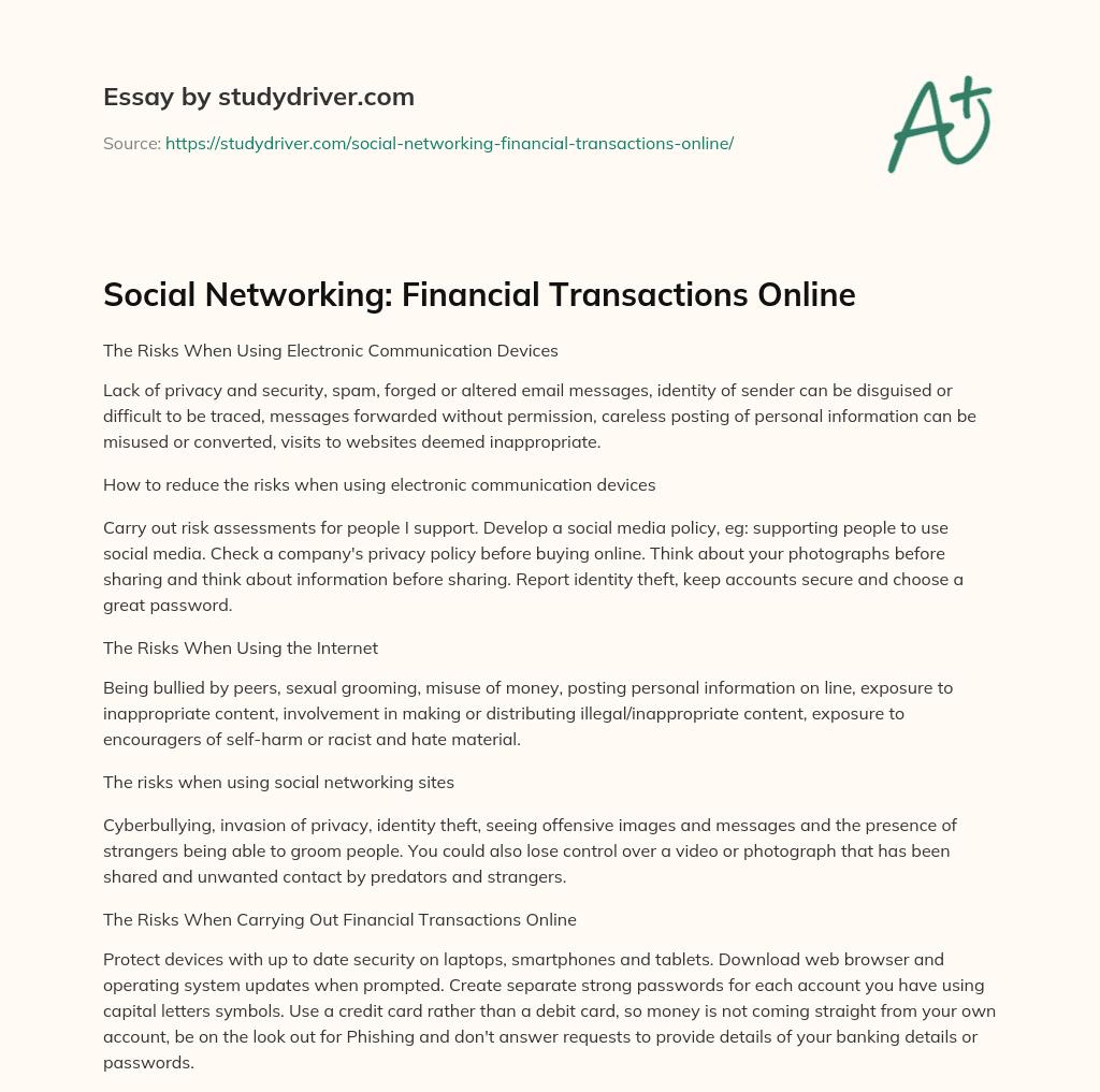 Social Networking: Financial Transactions Online essay