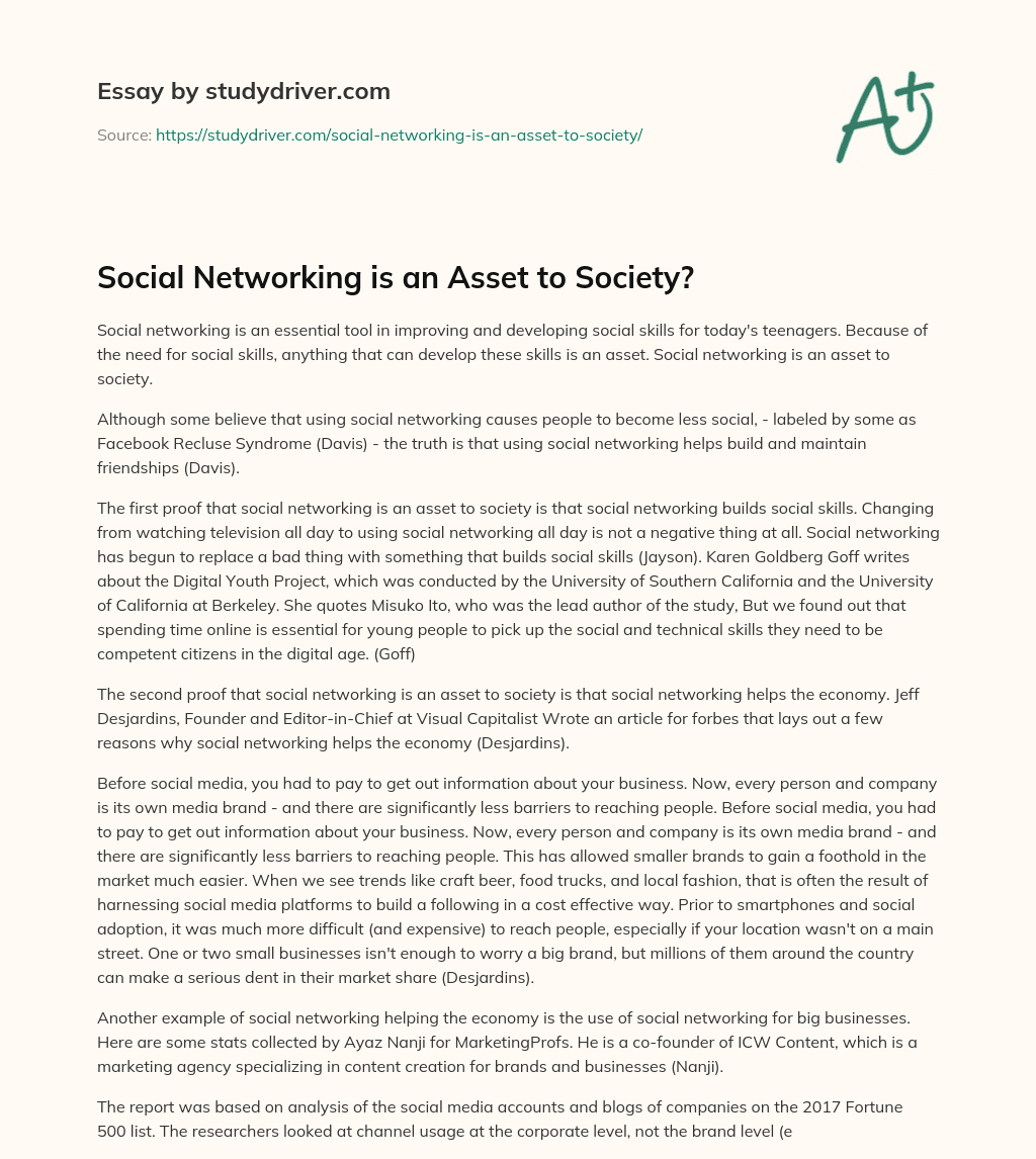 Social Networking is an Asset to Society? essay
