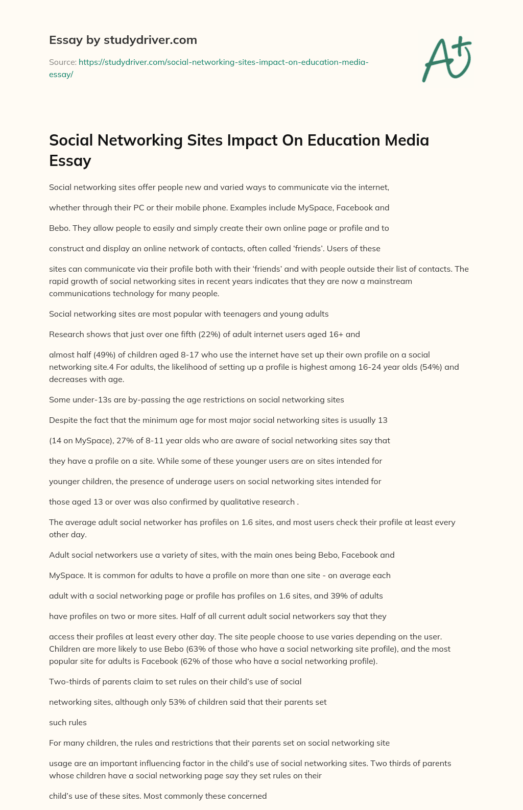 Social Networking Sites Impact on Education Media Essay essay