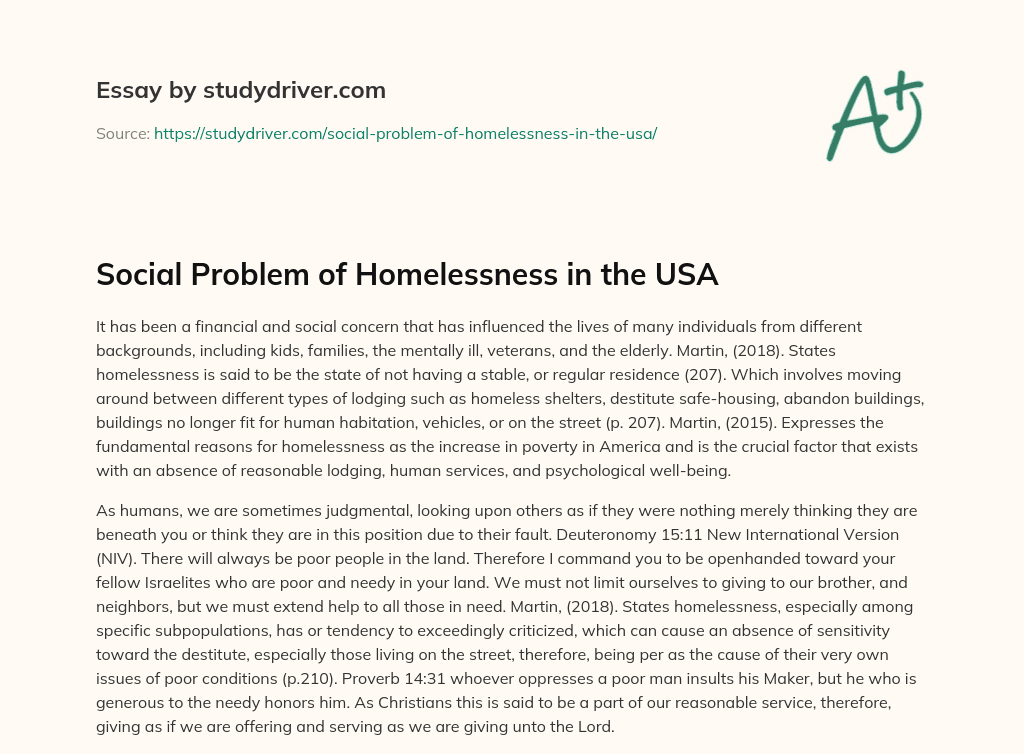 Social Problem of Homelessness in the USA essay