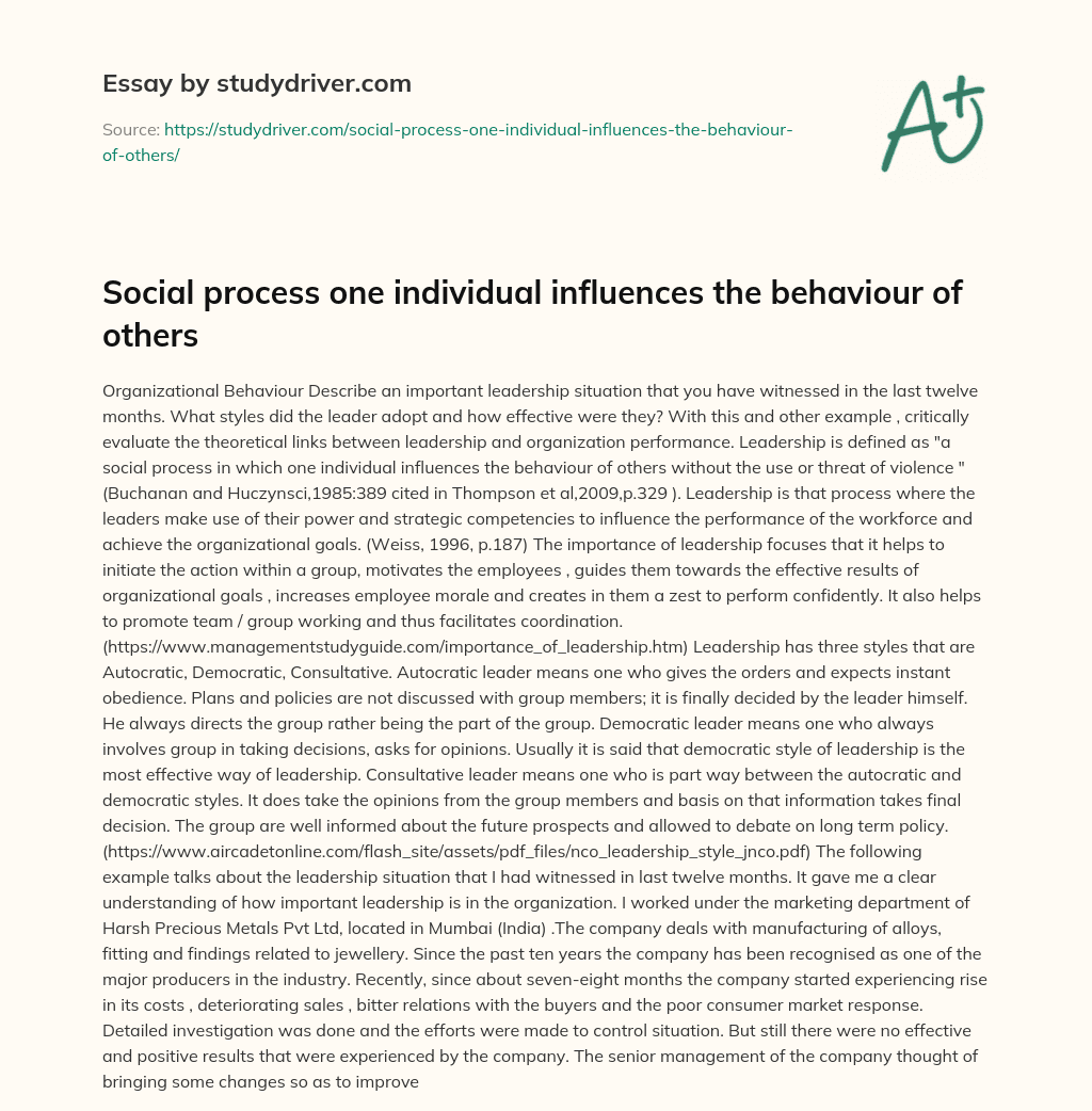 Social Process One Individual Influences the Behaviour of Others essay