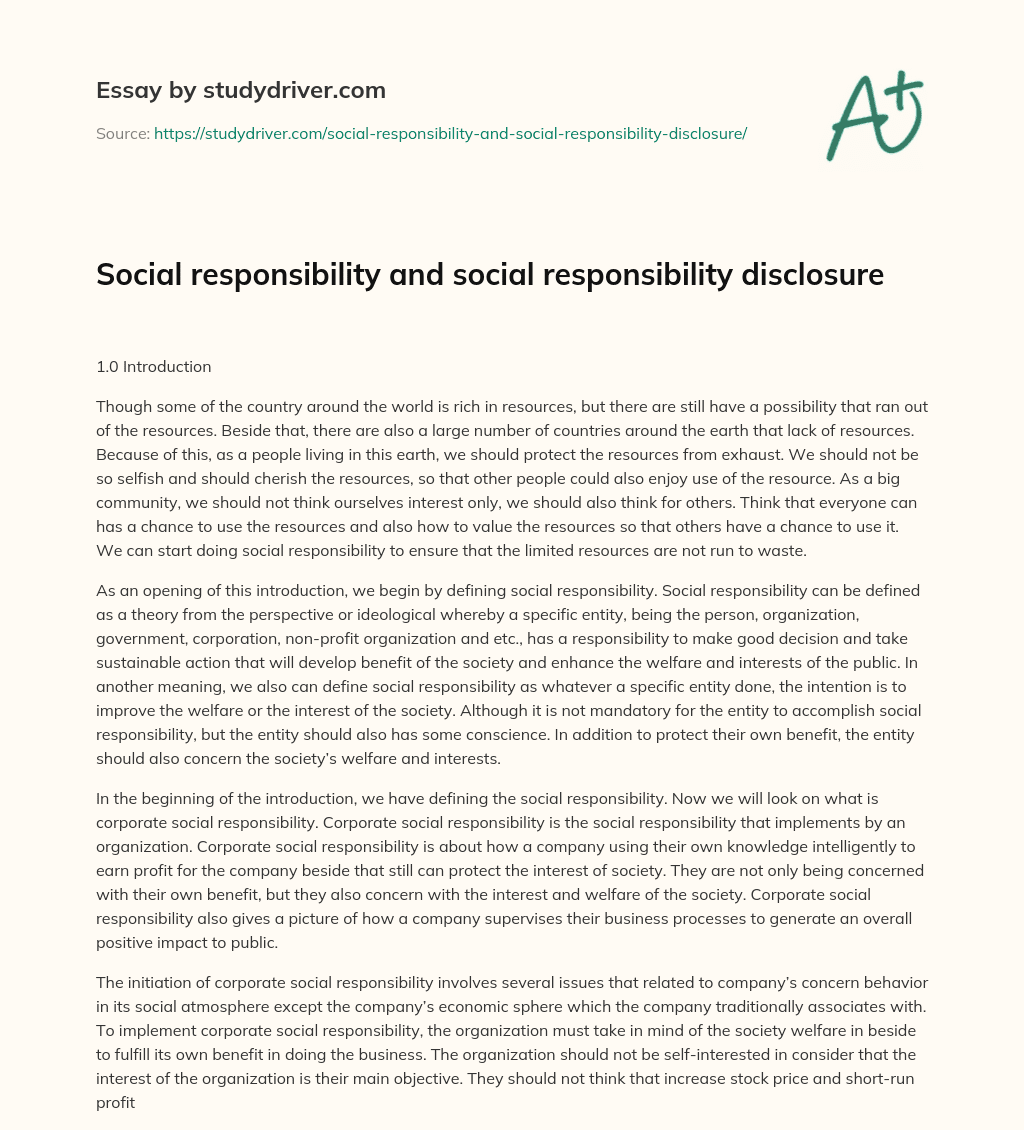 Social Responsibility and Social Responsibility Disclosure essay