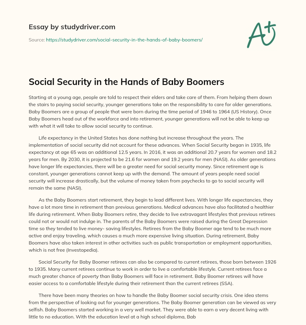 Social Security in the Hands of Baby Boomers essay