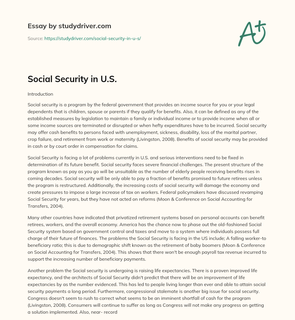 Social Security in U.S. essay
