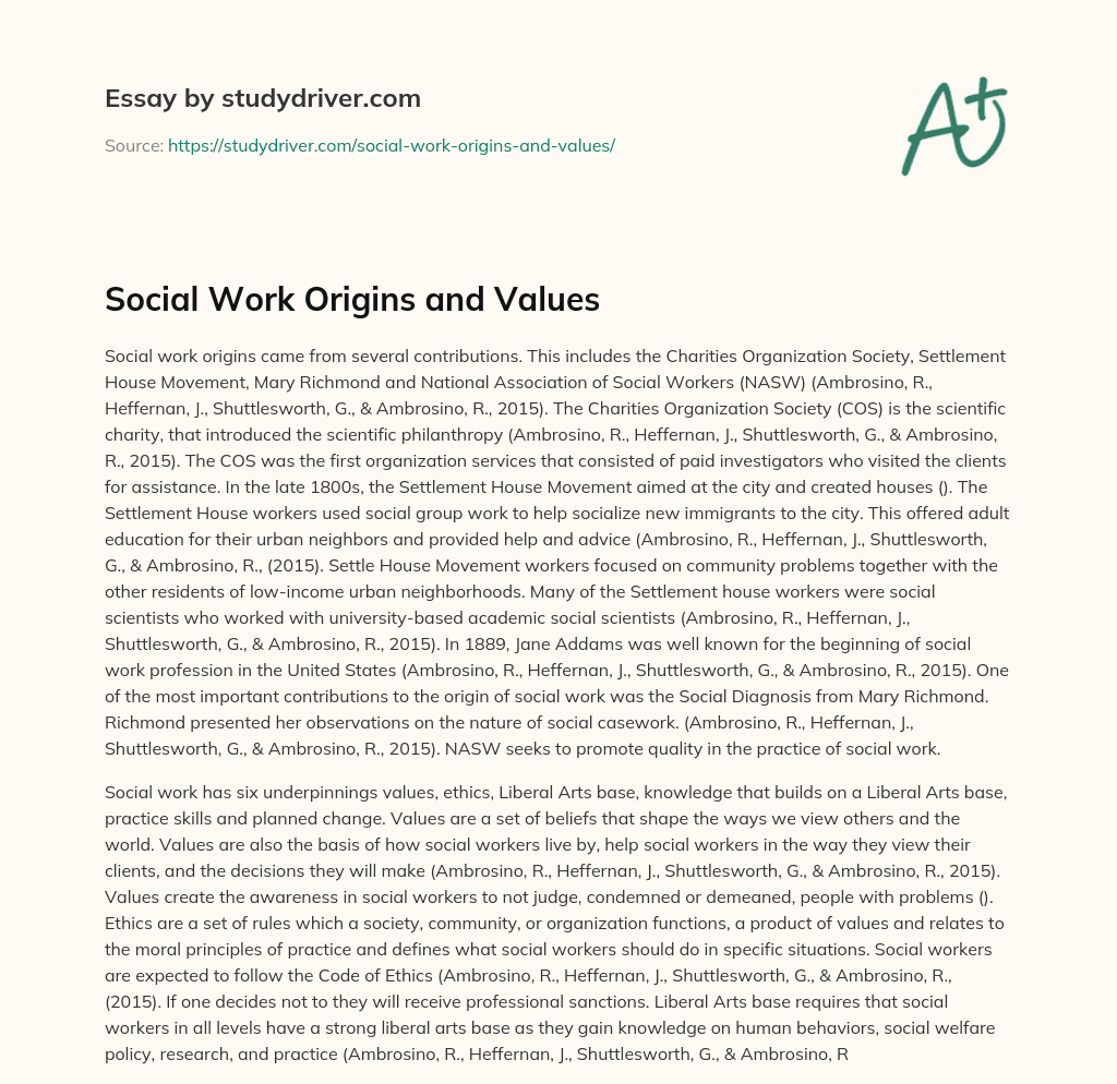 Social Work Origins and Values essay