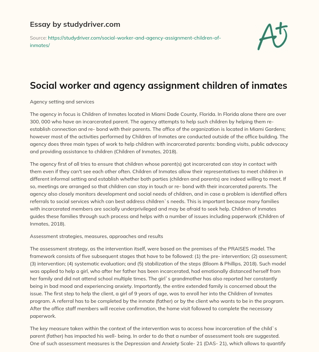 Social Worker and Agency Assignment Children of Inmates essay