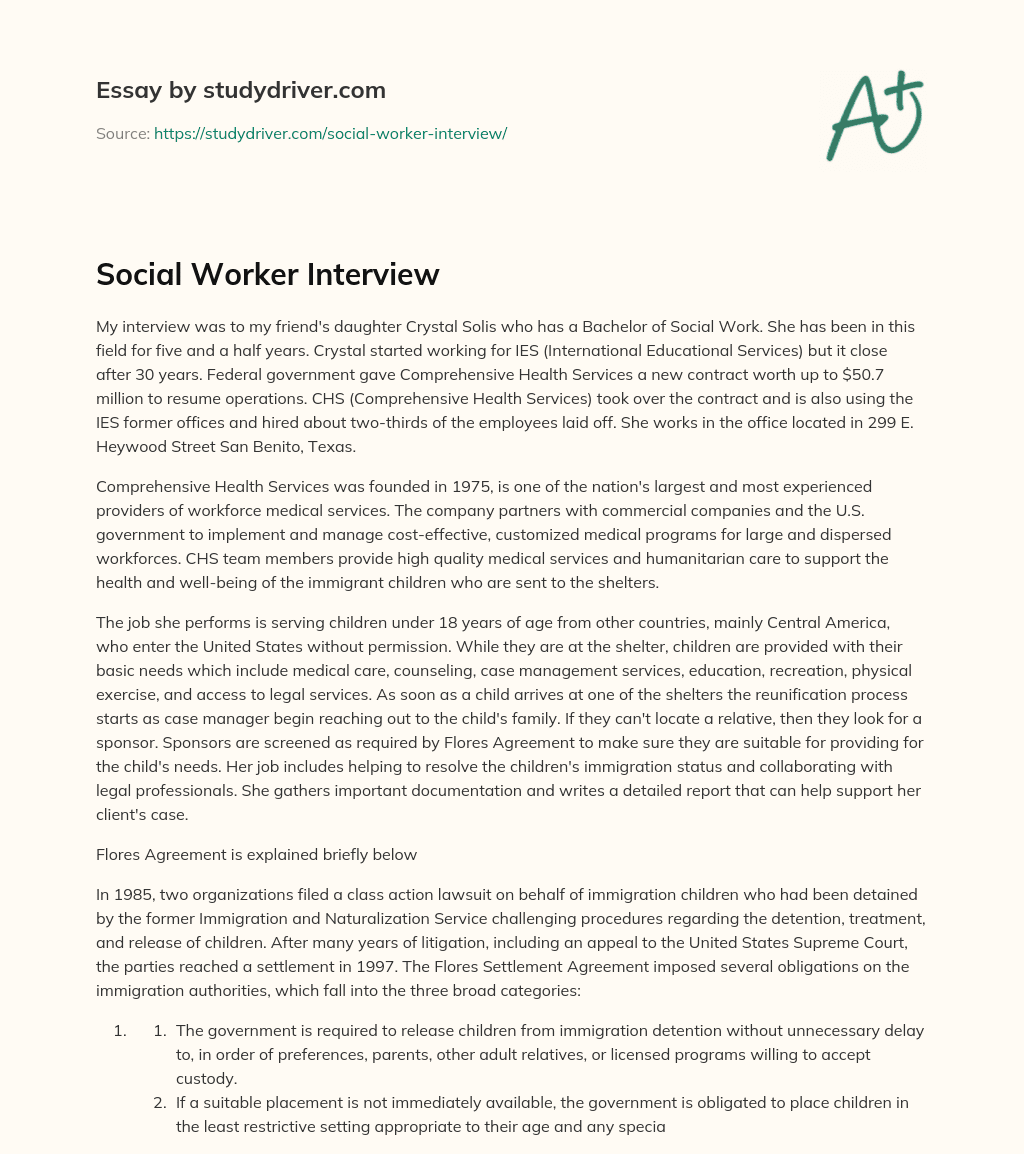 Social Worker Interview essay