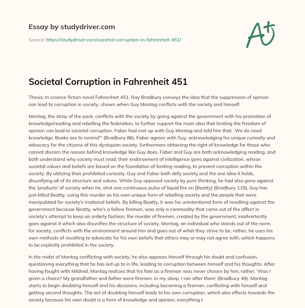 Societal Corruption in Fahrenheit 451 essay