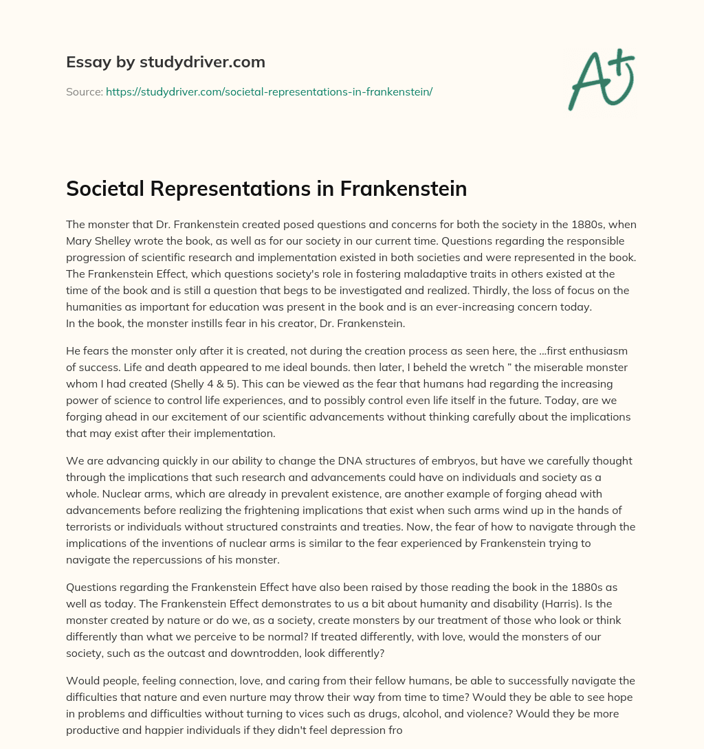 Societal Representations in Frankenstein essay