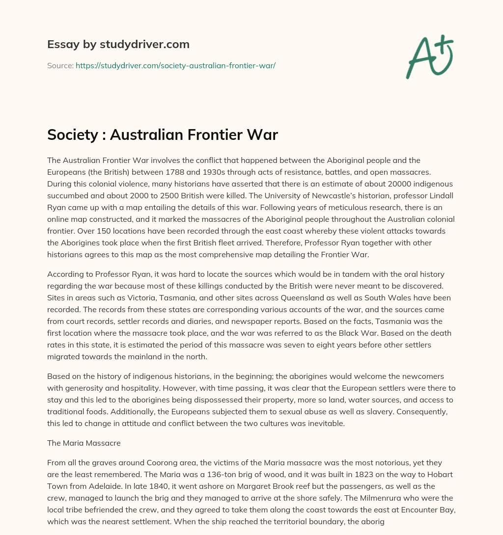 Society : Australian Frontier War essay