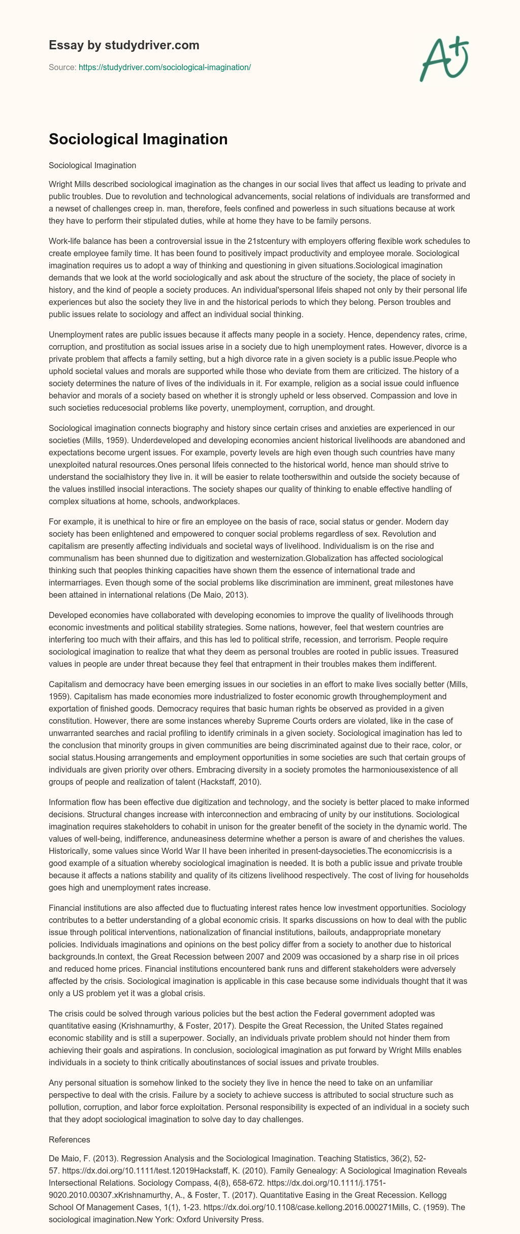 Sociological Imagination essay