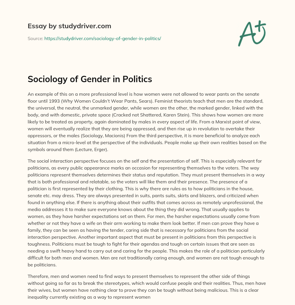 Sociology of Gender in Politics essay