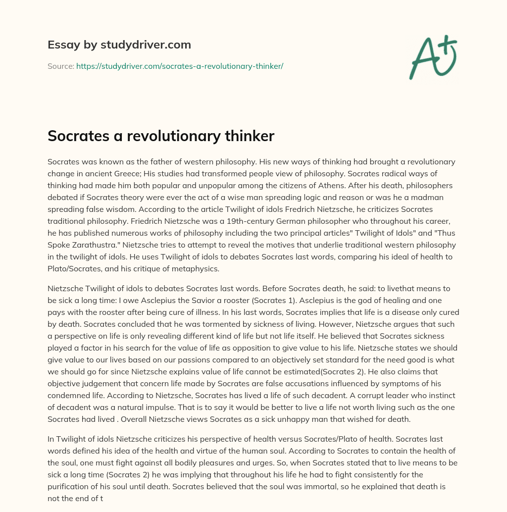 Socrates a Revolutionary Thinker essay