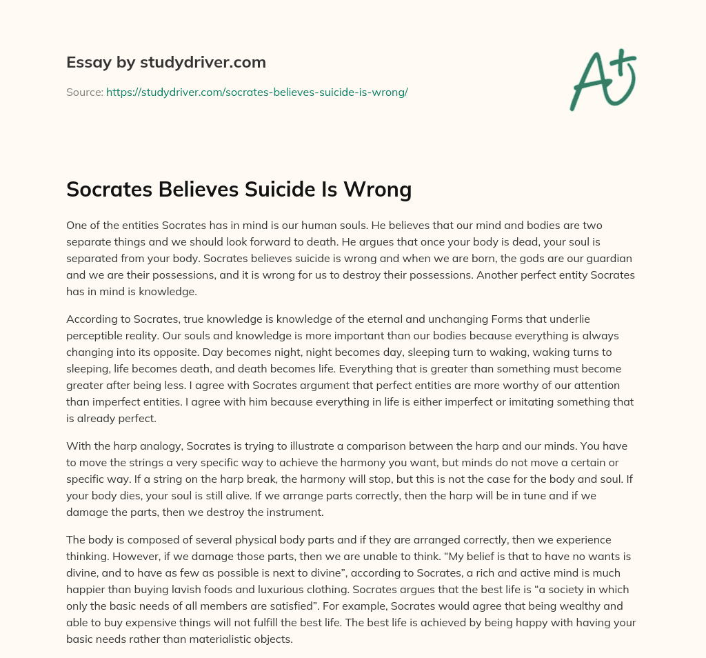 Socrates Believes Suicide is Wrong essay