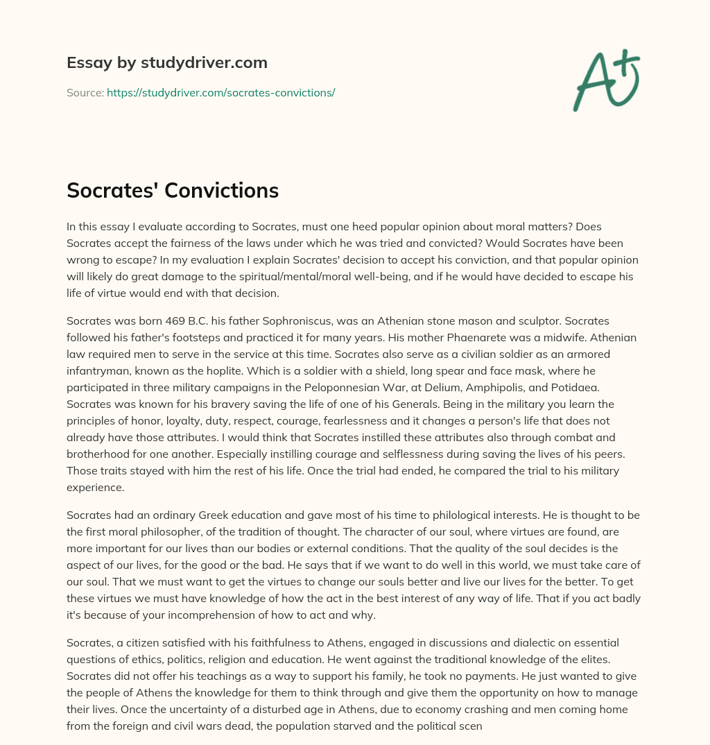Socrates’ Convictions essay