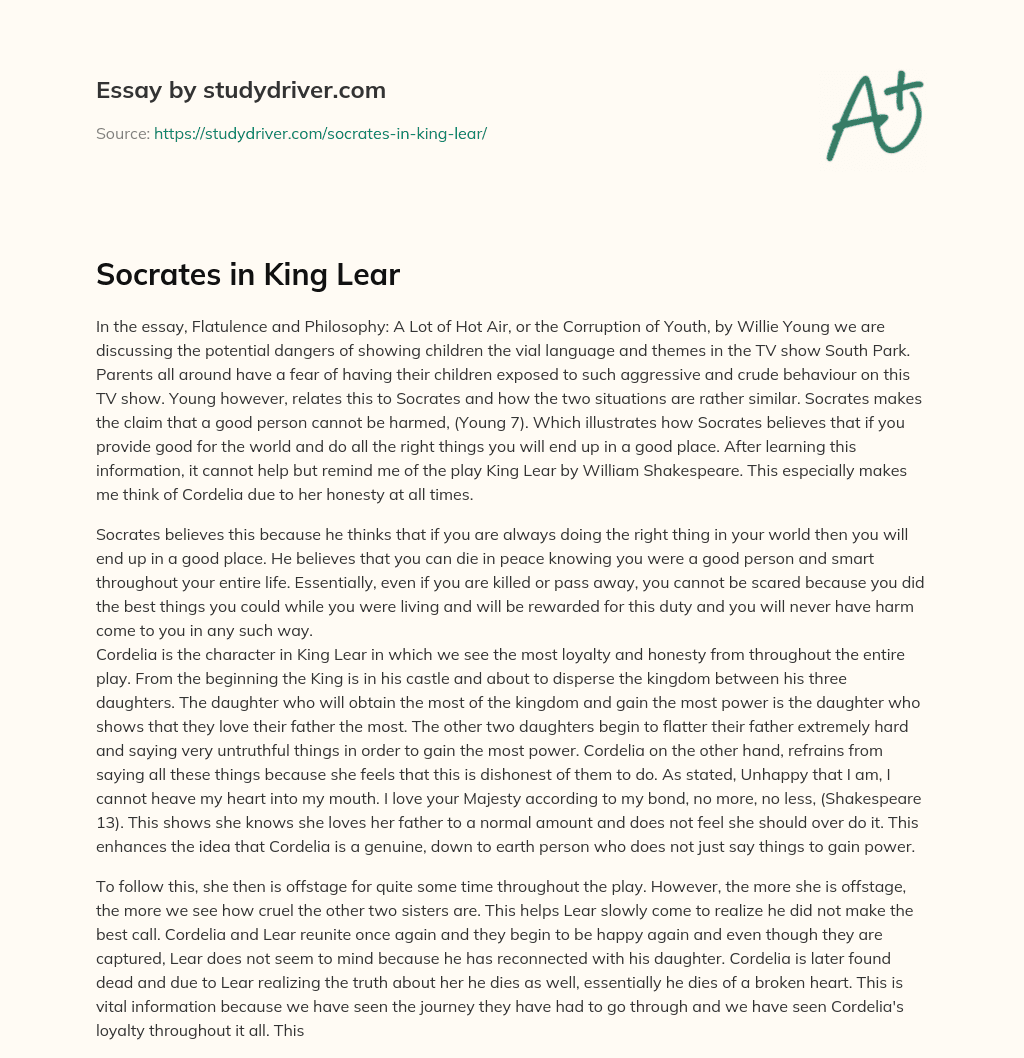 Socrates in King Lear essay