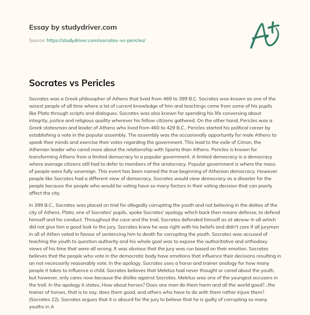 Socrates Vs Pericles essay