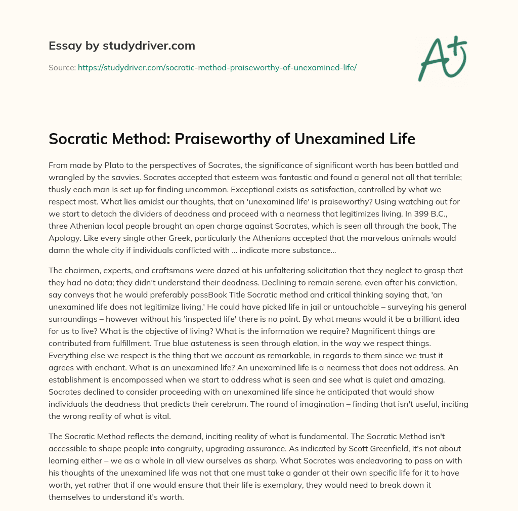 Socratic Method: Praiseworthy of Unexamined Life essay