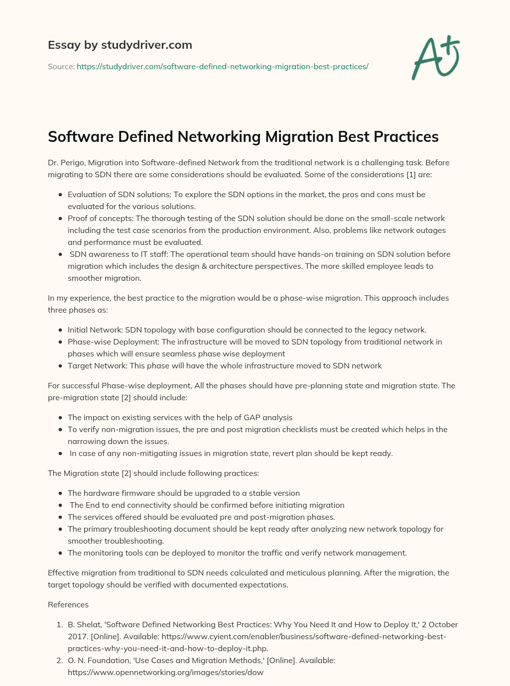 Software Defined Networking Migration Best Practices essay