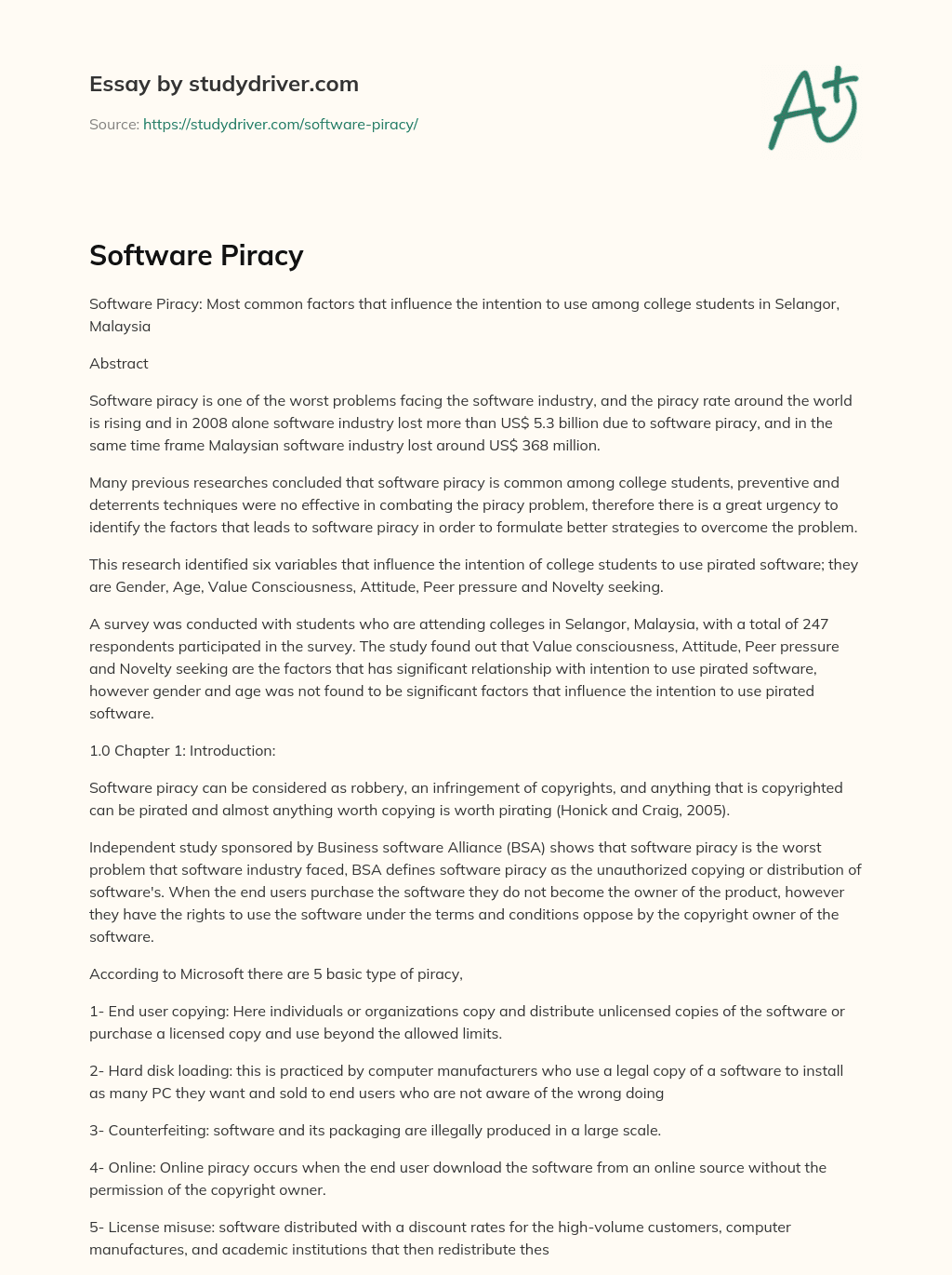 thesis statement about software piracy