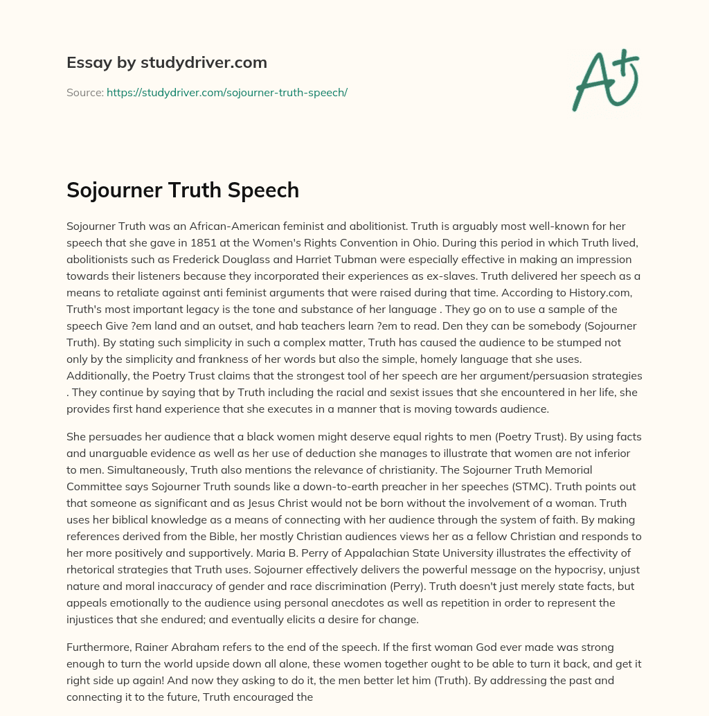 Sojourner Truth Speech essay