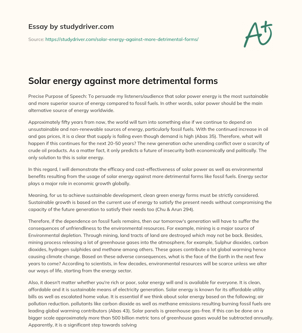 Solar Energy against more Detrimental Forms essay
