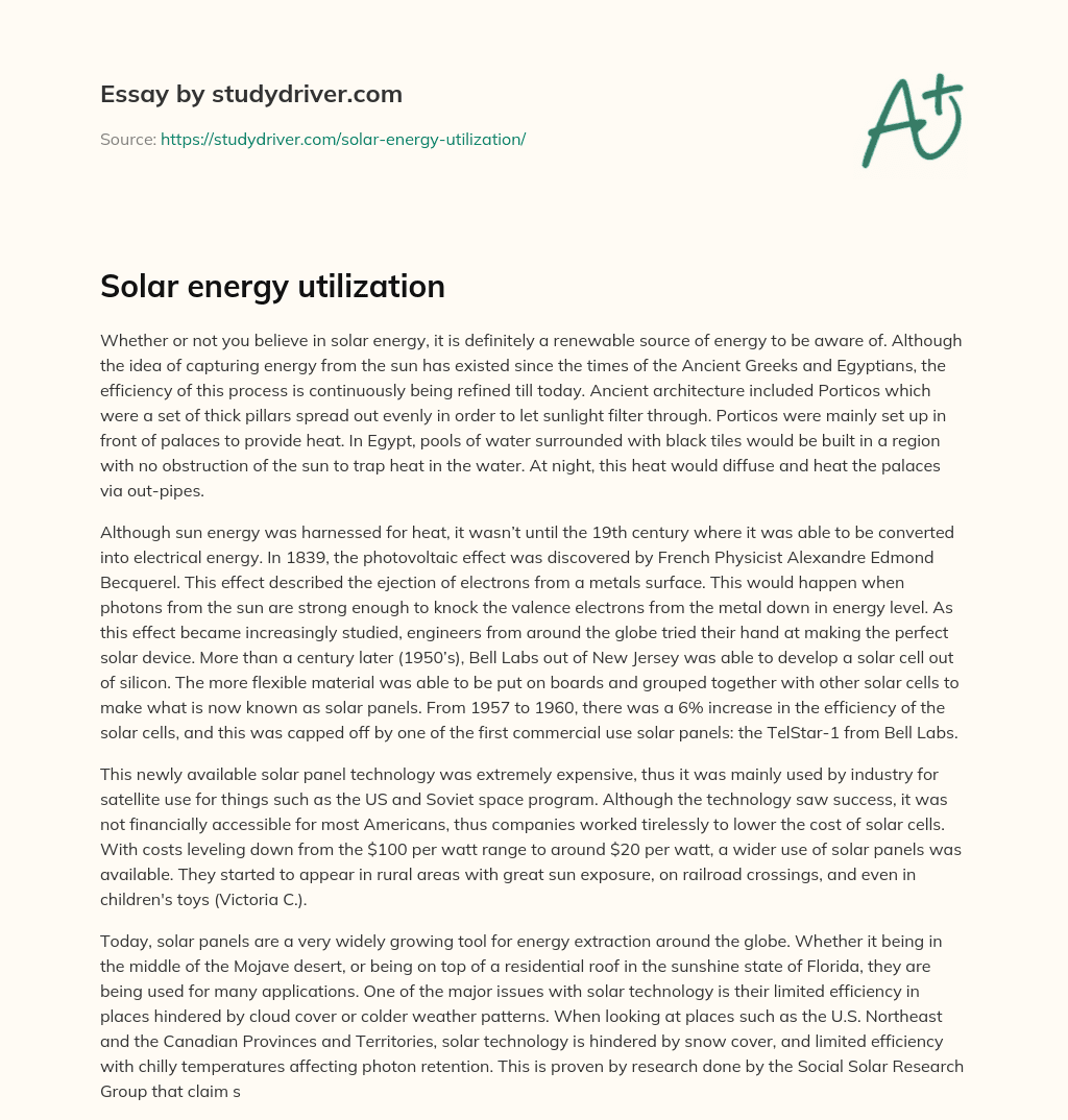 Solar Energy Utilization essay