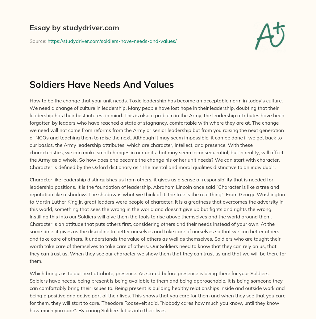 Soldiers have Needs and Values essay