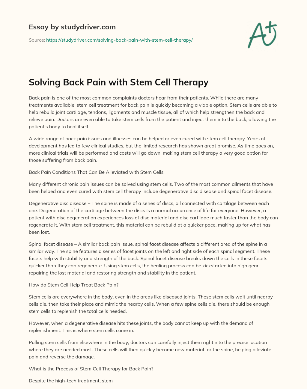 Solving Back Pain with Stem Cell Therapy essay