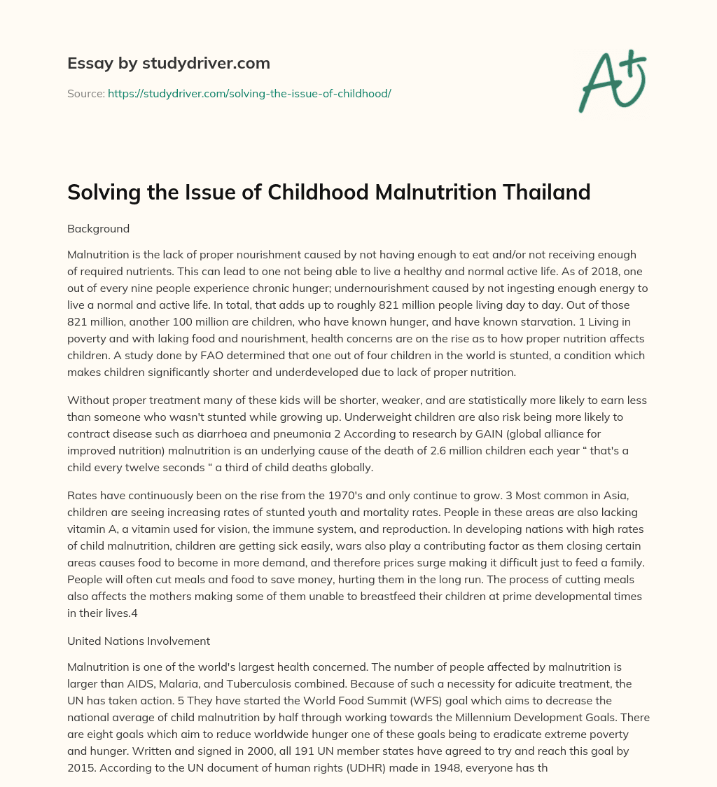 Solving the Issue of Childhood Malnutrition Thailand essay