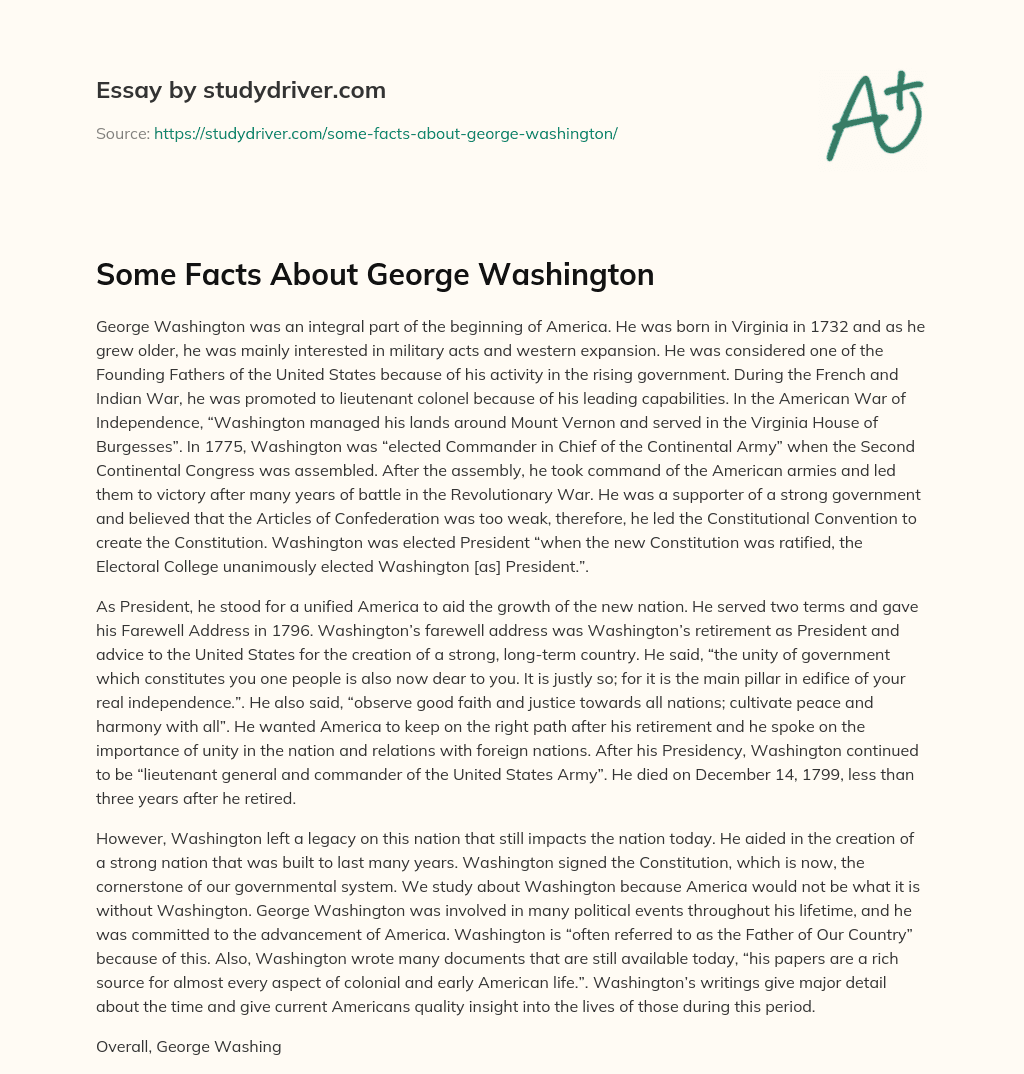 Some Facts about George Washington essay