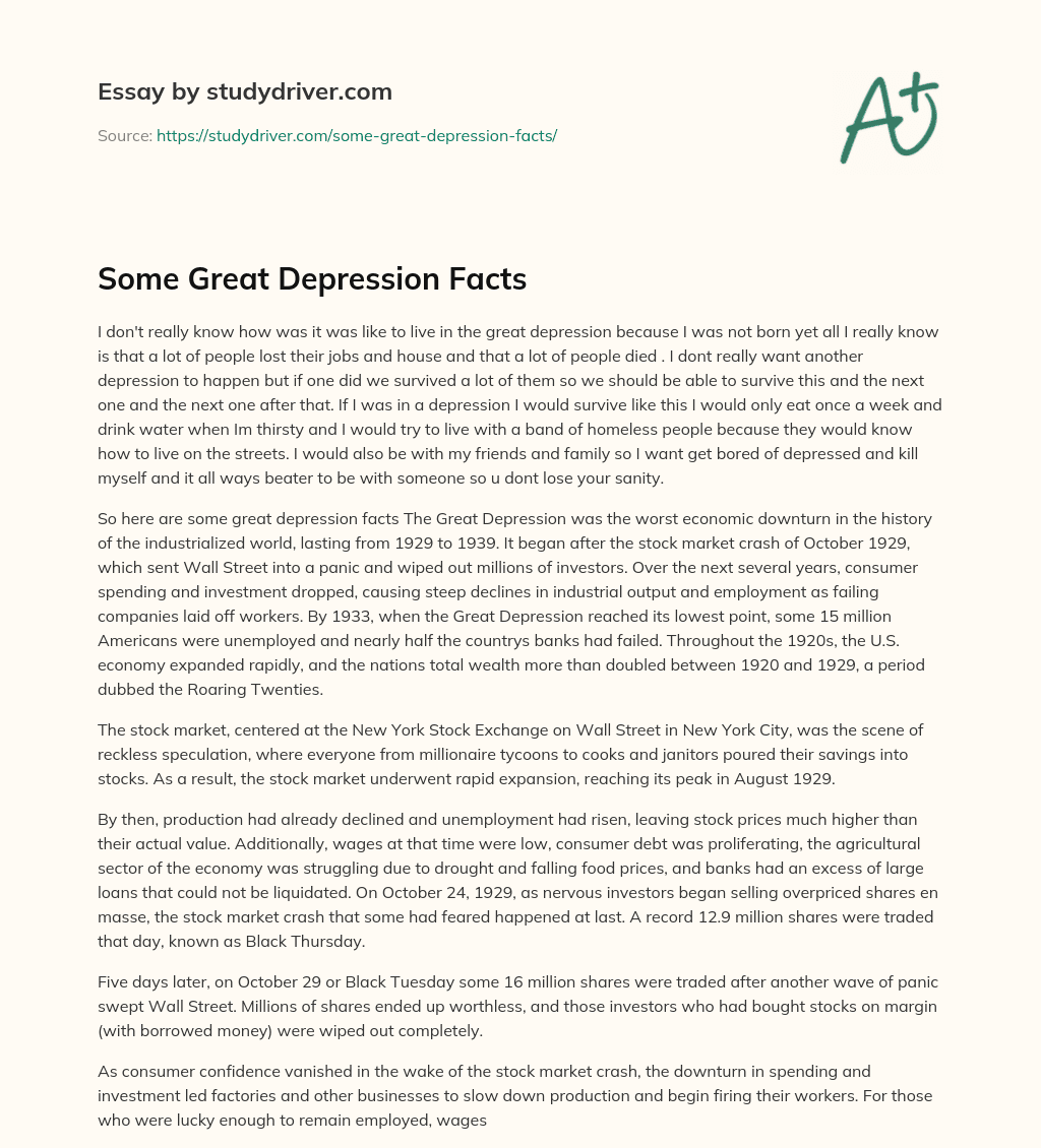 Some Great Depression Facts essay