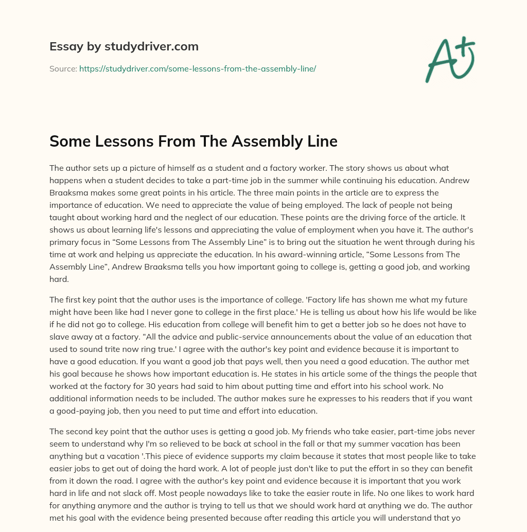 Some Lessons from the Assembly Line essay