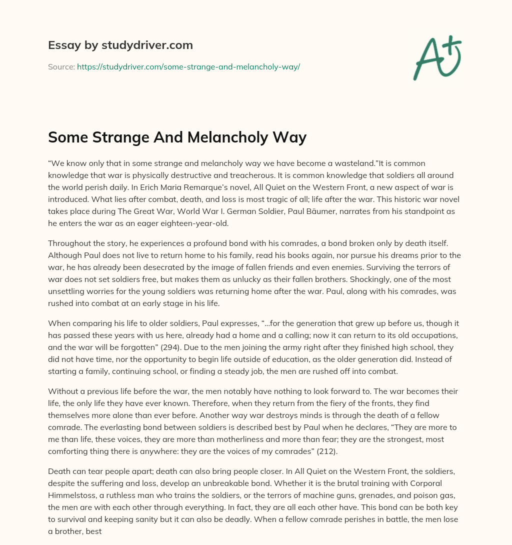 Some Strange and Melancholy Way essay