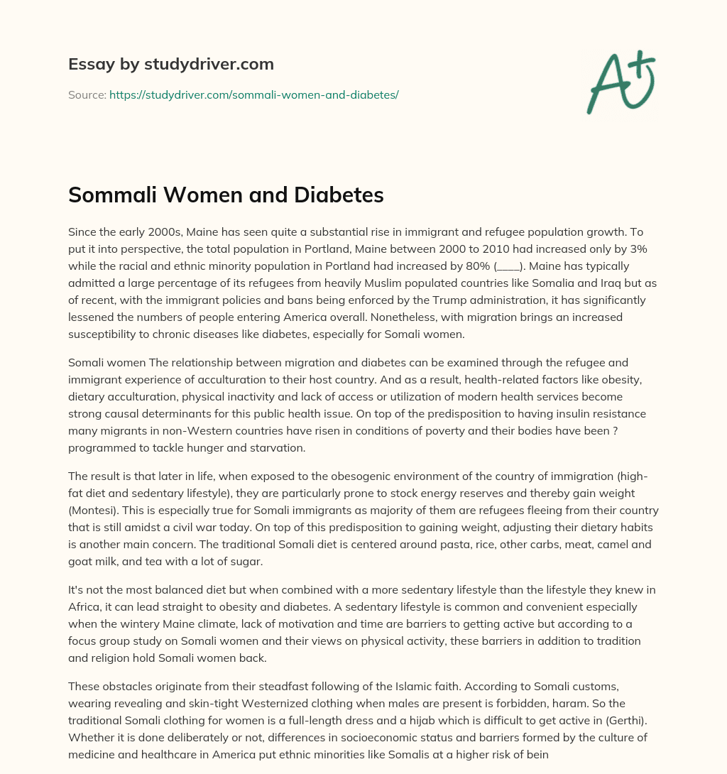 Sommali Women and Diabetes essay