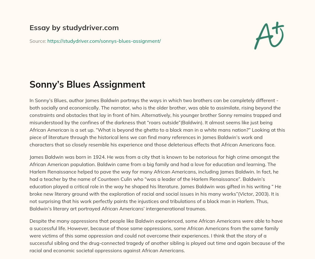Sonny’s Blues Assignment essay
