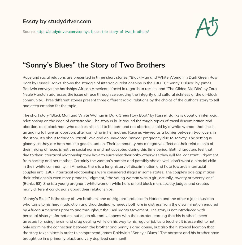 “Sonny’s Blues” the Story of Two Brothers essay