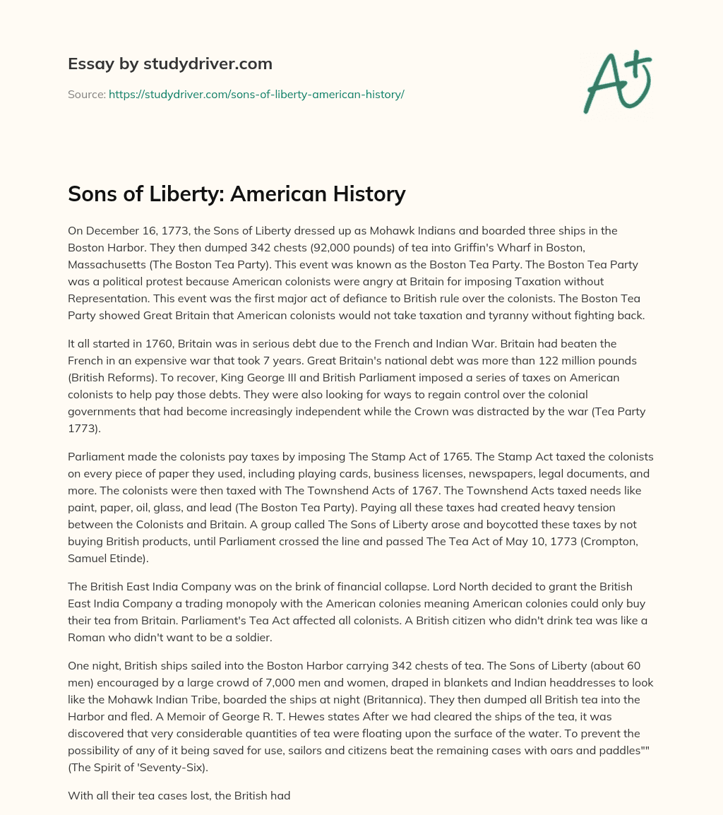 Sons of Liberty: American History essay