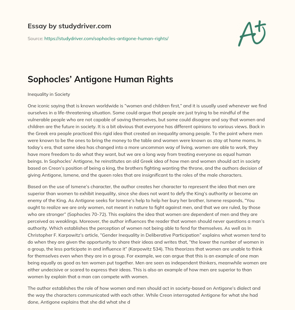 Sophocles’ Antigone Human Rights essay