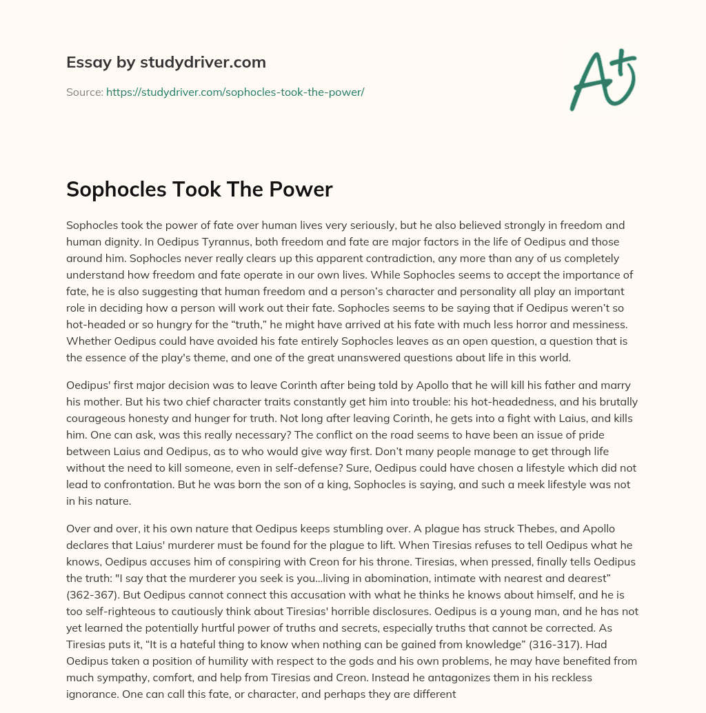 Sophocles Took the Power essay